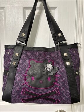 Hello Kitty Punk Goth Skull Crossbones Studded Tote Bag